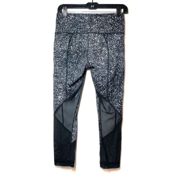 Lululemon Womens Leggings 6 Black White Pace Rival Crop Marathon Splatter Run - Picture 6 of 8